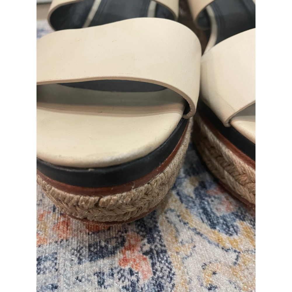 Tory Burch Solana Beige Espadrille Block Heel Platform Sandals 7.5 Preppy Twee - Picture 4 of 9
